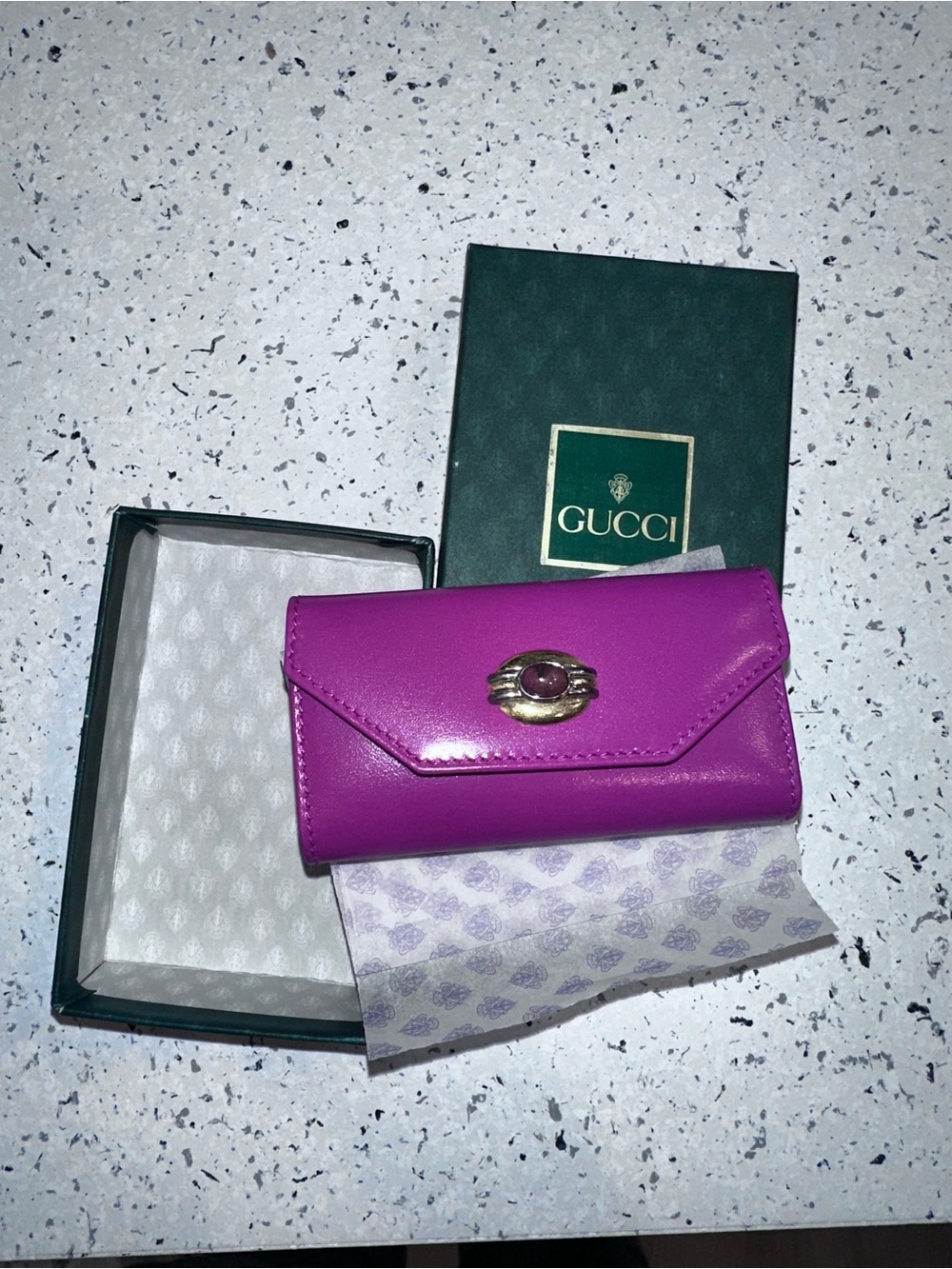 Gucci Leather Key holder Gold-Tone Clasp